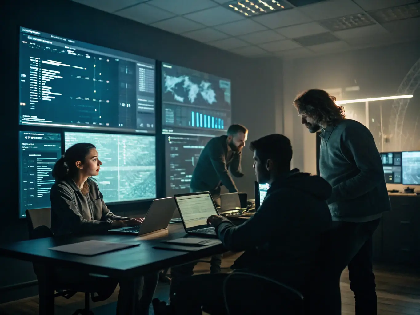 An image showcasing a team collaborating on a digital transformation project with technology tools, emphasizing innovation and strategic planning.