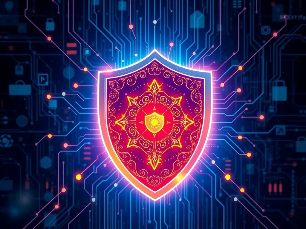 A graphic representation of a shield protecting data, illustrating cybersecurity solutions.