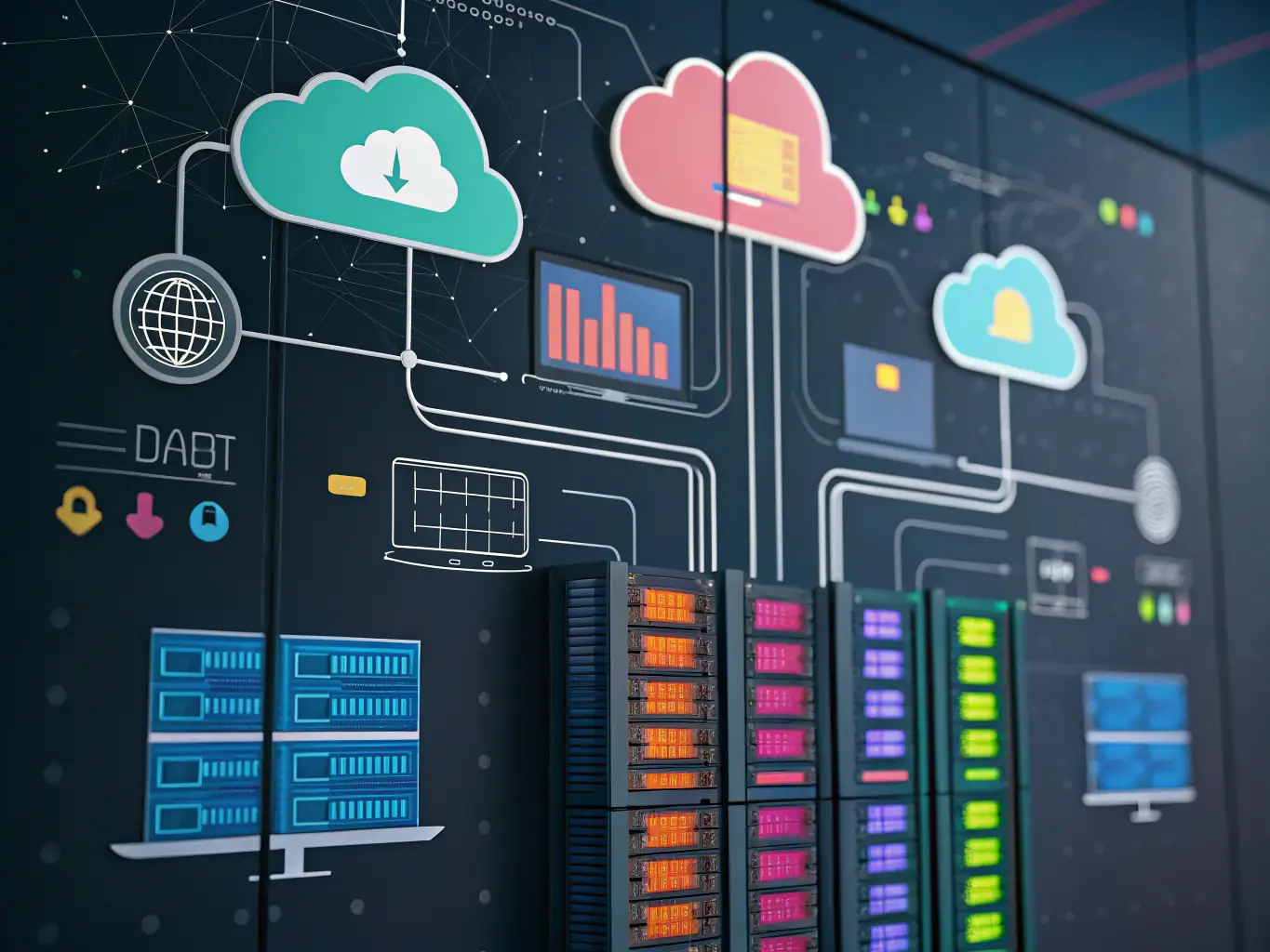 An image depicting cloud computing architecture with various services interconnected, highlighting scalability and efficiency.